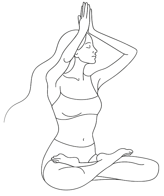 Line drawing of a woman meditating cross-legged